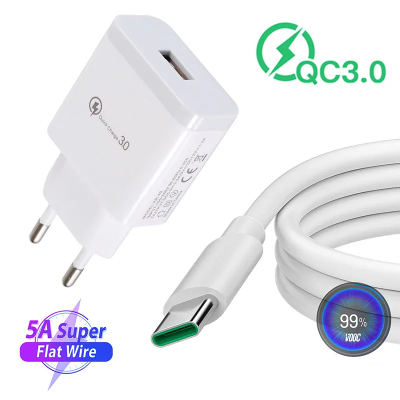 Oppo Realme 7 8 8i GT Neo 2 Pro Fast Charger Wall Adapter 5A Flash VOOC Type C USB Cable For Xiaomi 11 POCO X3 Redmi Note 10 Pro