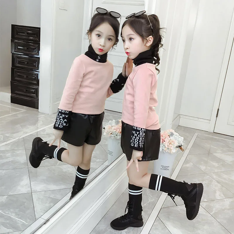 Базовая Осенняя футболка с высоким воротом и принтом в виде букв для девочек 2020