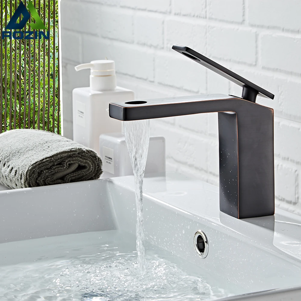 Черный Бронзовый Смеситель Водопад для ванной комнаты смеситель раковины с