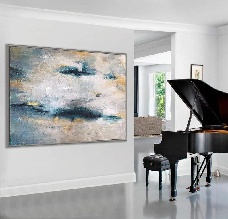 Очень Большая Картина на холсте картина маслом серая синяя большого размера