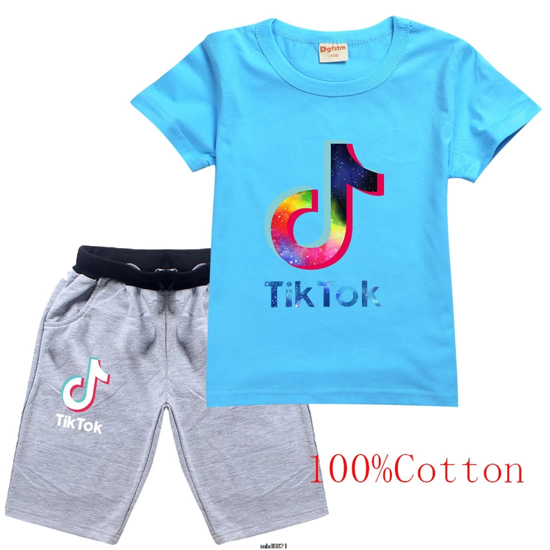 Tik Tok с принтом Детские футболки рисунками из мультфильмов + серые шорты костюмы