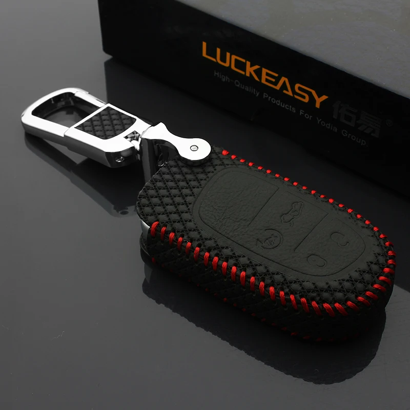 

luckeasy key cover 2 button for dodge JOURNEY 2013 2014 2015 2016 JCUV 2013 leather case wallet key3s
