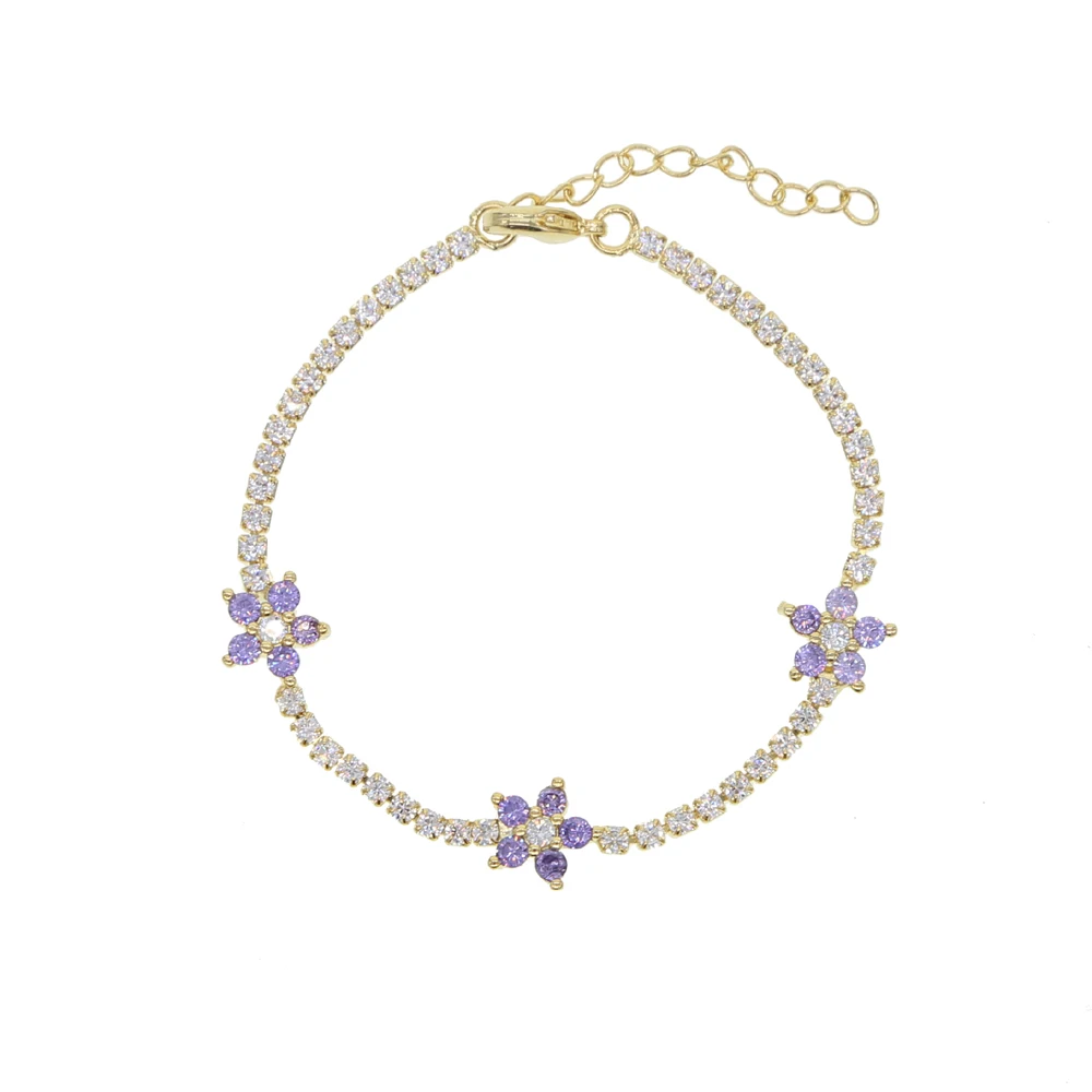 purple bracelet Романтическая тонкая теннисная цепочка с фианитами, Пастельная красочная подвеска в виде цветка маргаритки для женщин и девочек, элегантный нежный браслет, ожерелье, ювелирный набор - Окраска металла: purple bracelet