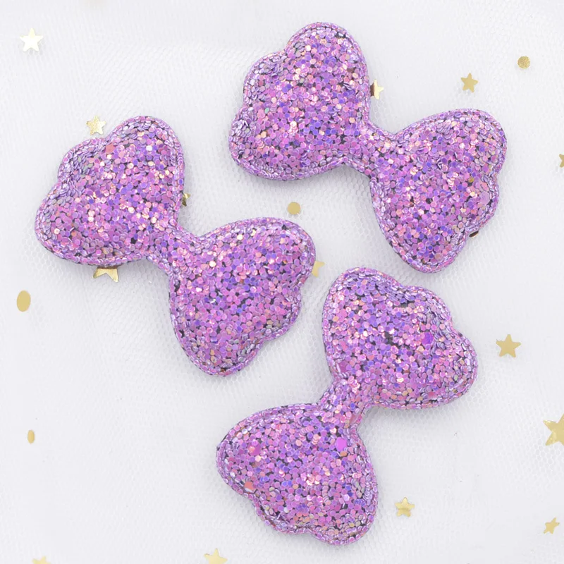 Purple 12 шт. 55 мм Блестящий тканевый мягкий патчи Блестящий галстук-бабочка аппликации для рукоделия одежды поставки наклеек DIY заколки для волос орнамент S04 - Цвет: Purple