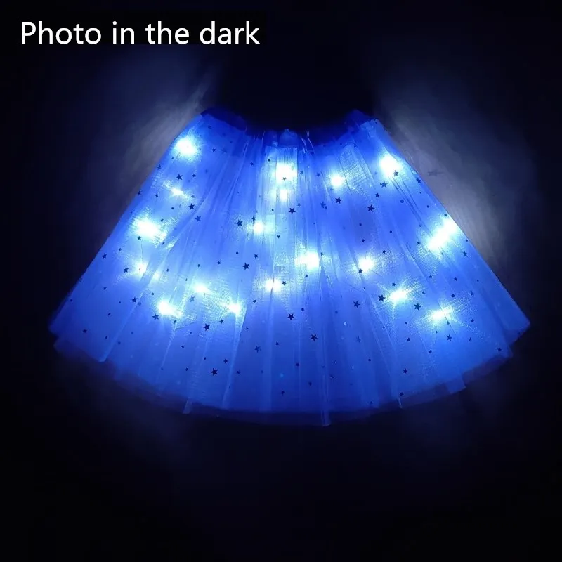 

2020 new Light LED Girl Kids Clothes Star Tutu Skirt Princess Party Tutus Tulle Pettiskirt Child Ballet Dance Halloween blue