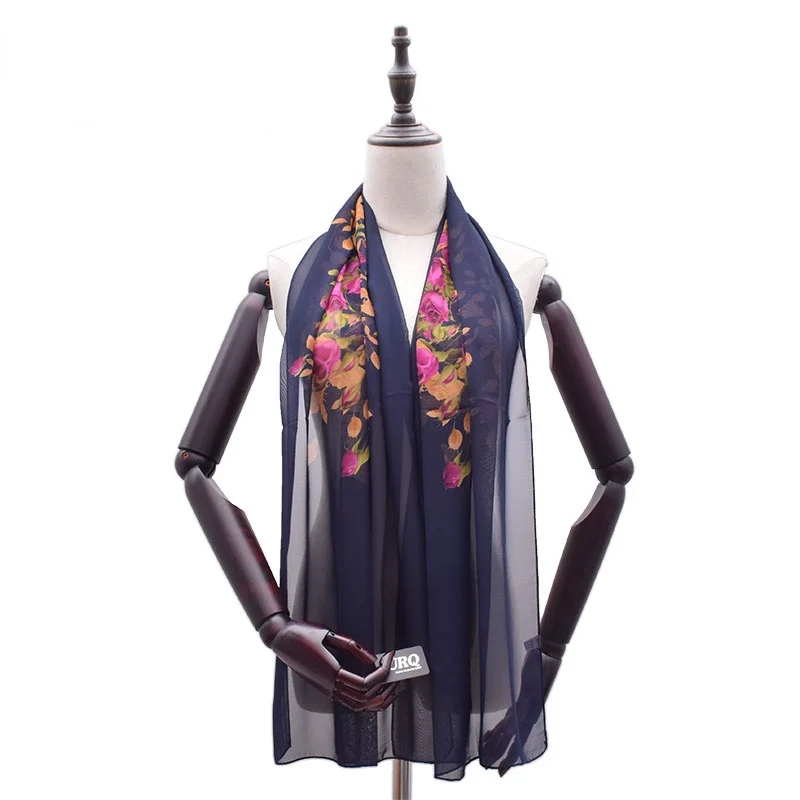 

Spring New Fashion Women's Long Rose Flower Print Chiffon Scarf Soft Wrap Lady Shawl Silk P5A16784