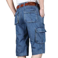 summer new brand mens jeans denim shorts cotton cargo shorts big pocket loose baggy wide leg embroidery bermuda beach boardshort