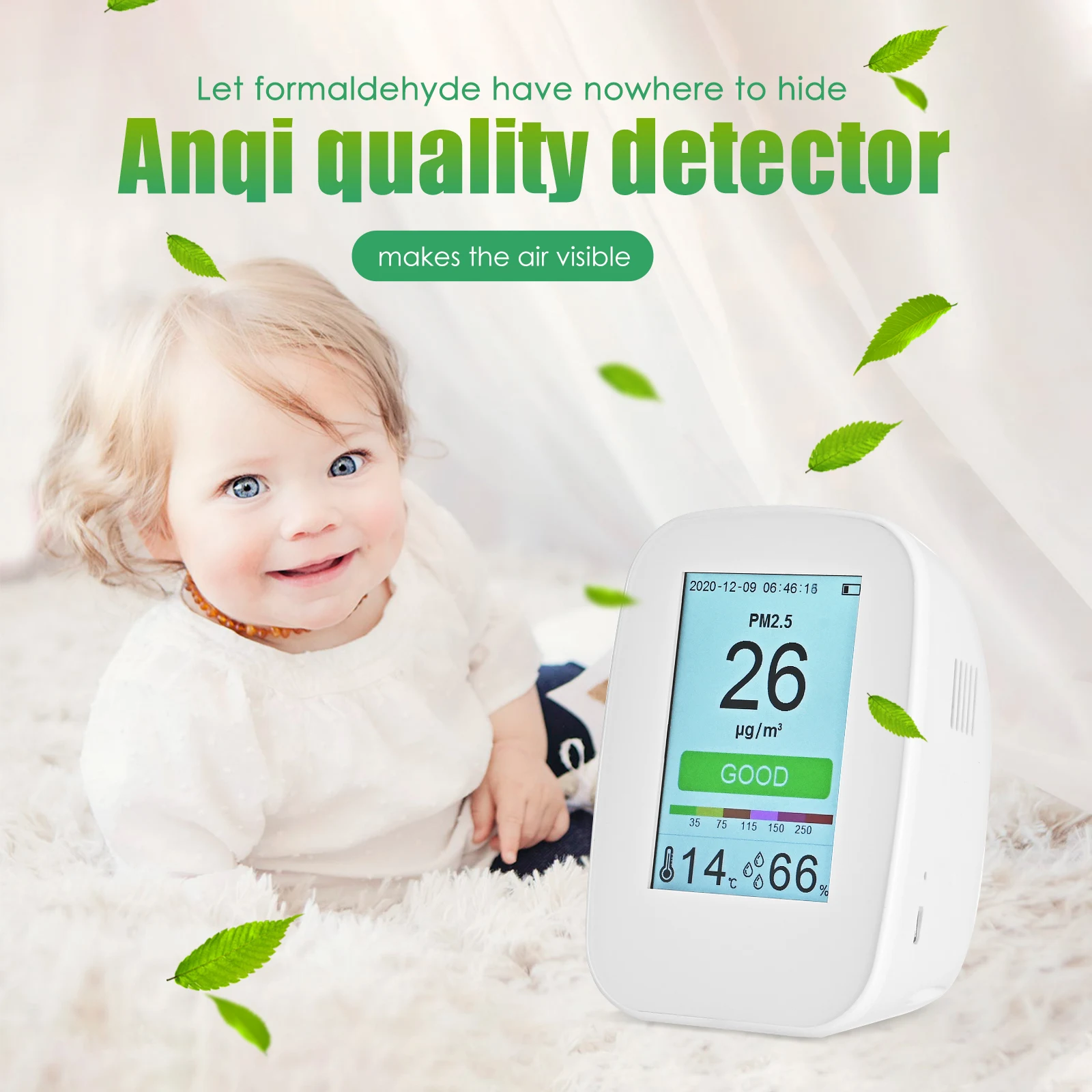 

6-in-1 TFT Color Screen Air Quality Detector 400~4000 Ppm CO2 Concentration And PM2.5 TVOC HCHO Temperature Humidity Monitoring