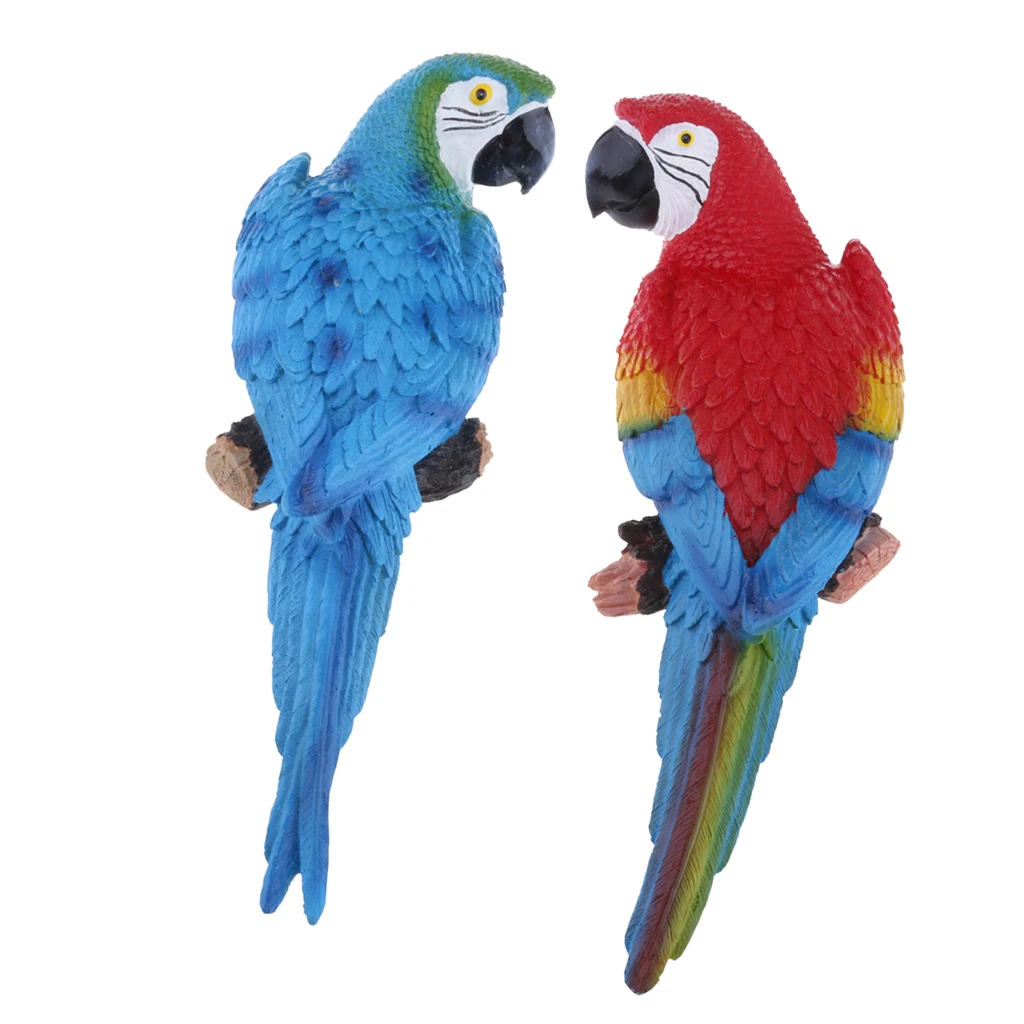 

2x Resin Animal Sculpture 31cm Red & Blue Bird Artificial Ornament For Home Office Garden Decor