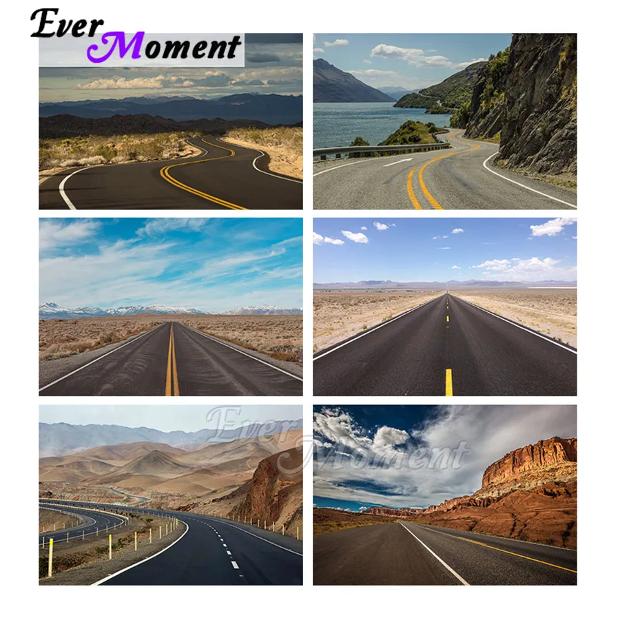 

Ever Moment Diamond Painting Mosaic Cross Stitch Kits Rhinestone Picture Home Decor Highway Road Self-Driving Scenery ASF2373