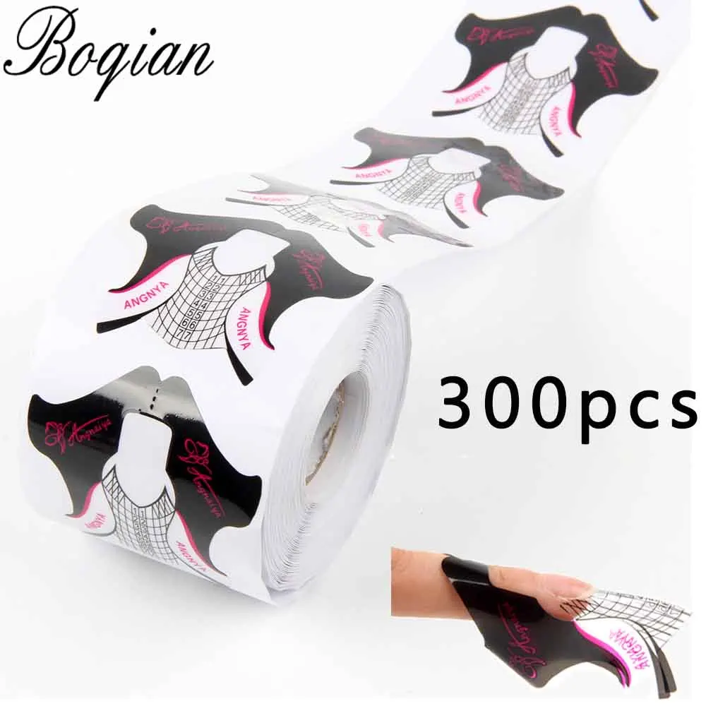 300pcs BQAN Профессиональный 500 шт/рулон ПВХ кончики для маникюра, руководство для наращивания ногтей, французский инструмент для самостоятельной сборки, акриловый УФ гель для ногтей, инструмент - Цвет: 300pcs