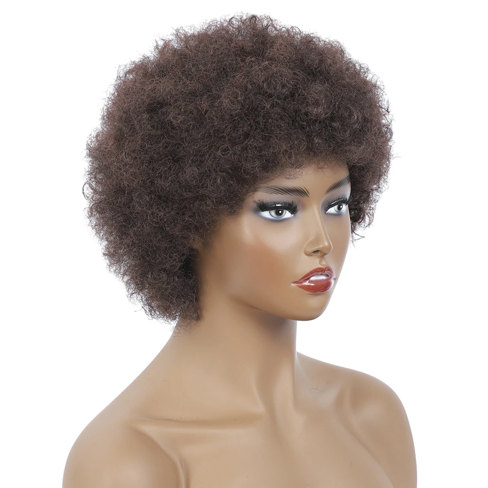

VICWIG Short Curly Wigs Brown Synthetic for Women Natural Looking Black Afro False Bob Wig Cut
