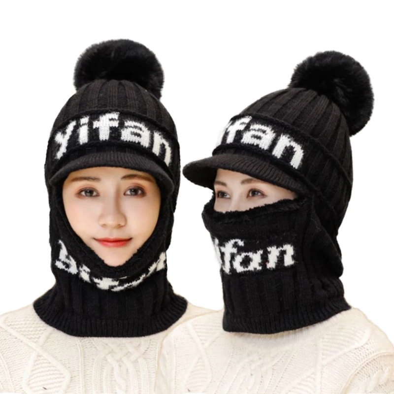 

Women's Slouchy Knitting Soft Hood Hat Scarf Elegant Hats Beanies Thick Winter Neck Warm Balaclava Headgear Caps