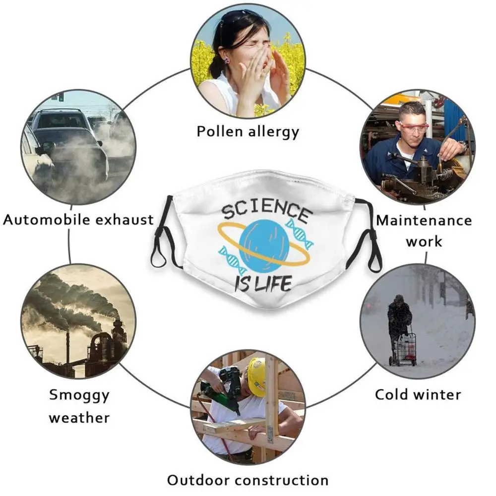 Science Is Life Shirt . Gift For Lover Birthday Print Reusable Pm2.5 Filter DIY Mouth Mask Kids Scientist | Аксессуары для одежды