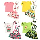 Комплект одежды для маленьких девочек из 3 предметов: топ с коротким рукавом + юбка на бретелях с принтом ананасов + повязка на голову