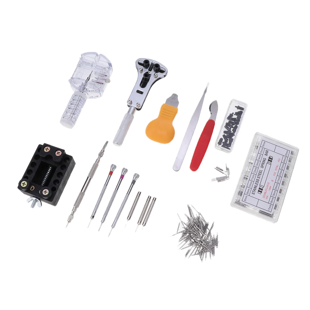 

504Pcs/Set Watchmaker Tool Kit Including Watch Back Case Holder Opener Link Remover Spring Bar and More