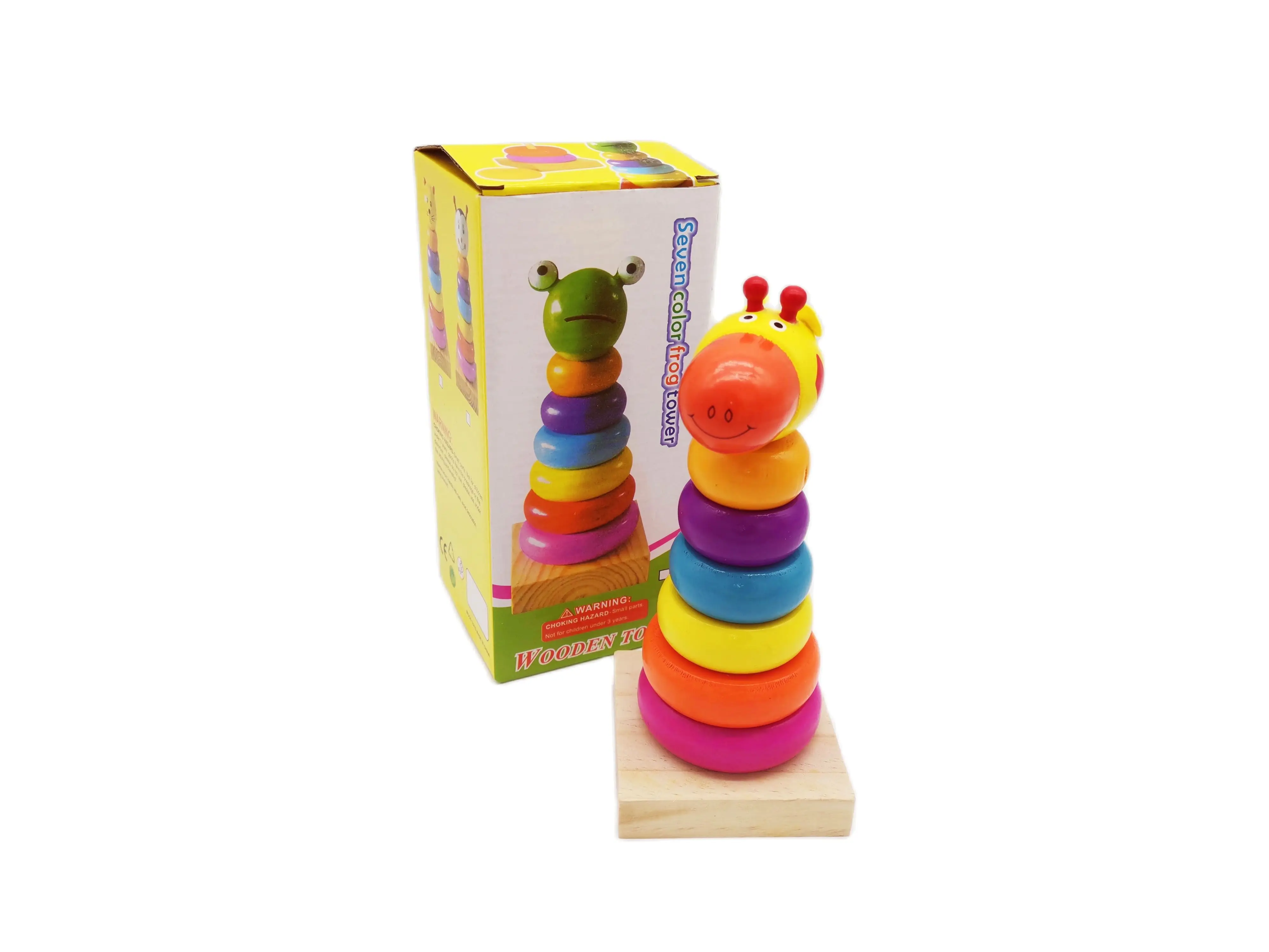 

Montessori Cartoon Style Baby Rainbow Geometric Shape Toy Wood Tower Column Ring Stacking Game Toy Educational Wooden Toys