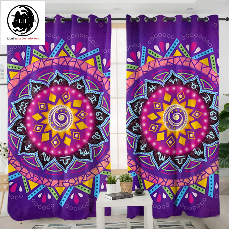 

Zodiac Mandala by Lionhearts Curtain for Living Room Purple Bedroom Curtain Flower Window Treatment Drapes 1-Piece Boho gardinen