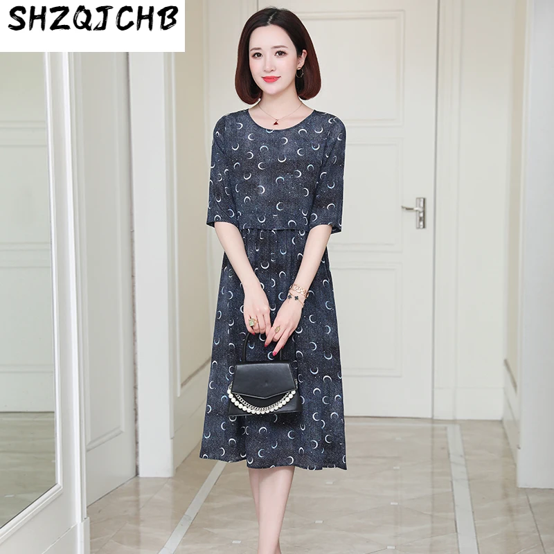 

Женское длинное платье из крепдешина SHZQ, летнее платье из шелка тутового шелкопряда с принтом