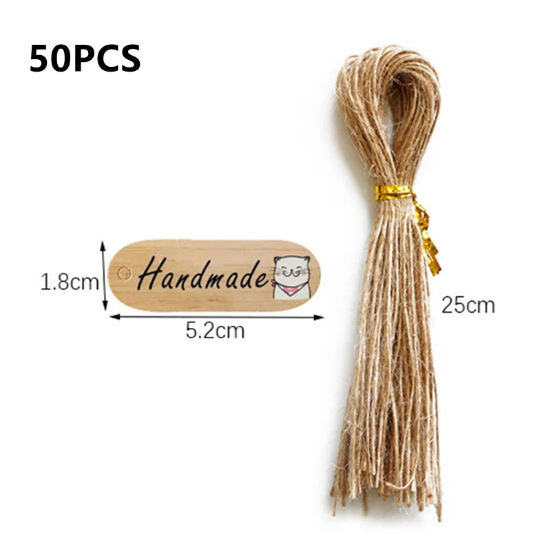 

50pcs Nature Wood Slice Gift Tags Handmade Candy Cake Cookies Decorative Tag with Hemp Ropes for Wedding Party DIY Decor