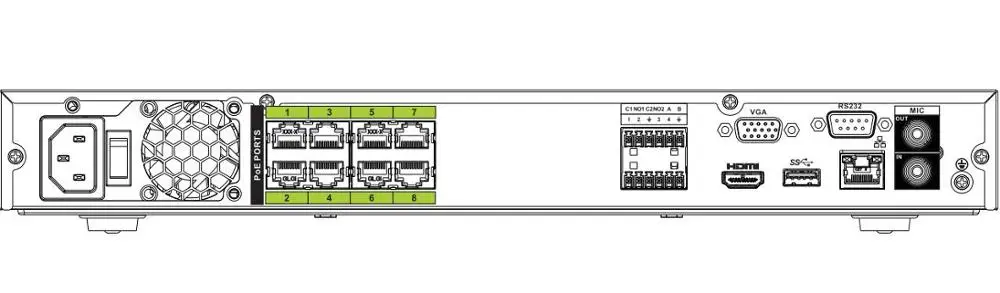 Сетевой видеорегистратор Dahua NVR DHI-NVR5216-8P-I 16 каналов 1U 8PoE AI 1-8 портов PoE поддержка ePoE