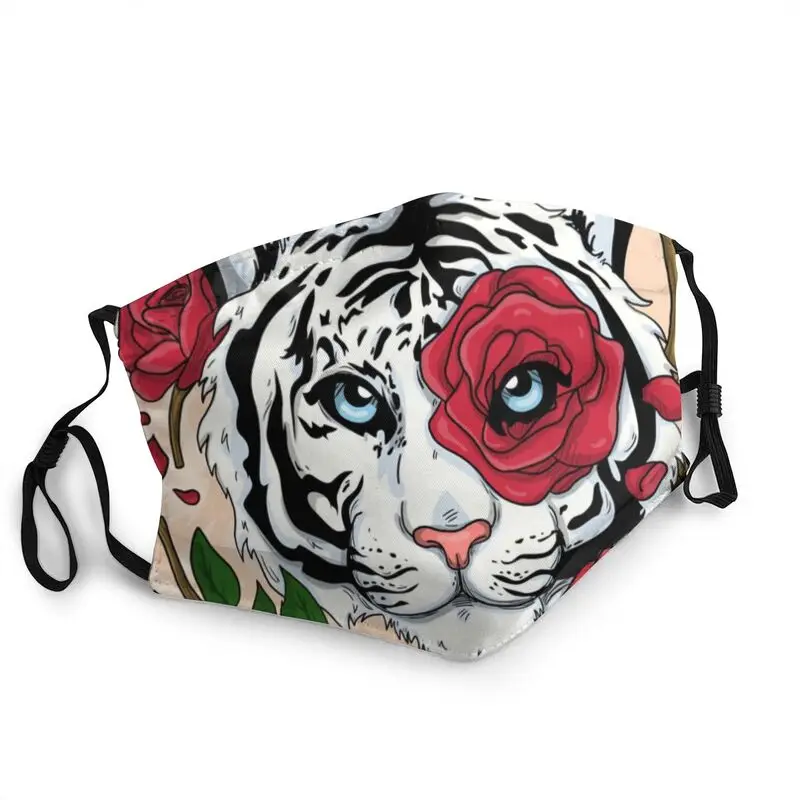 

Многоразовая маска для лица унисекс, респиратор для взрослых, с изображением белой тигровой розы, милые животные, король, пылезащитный чехо...