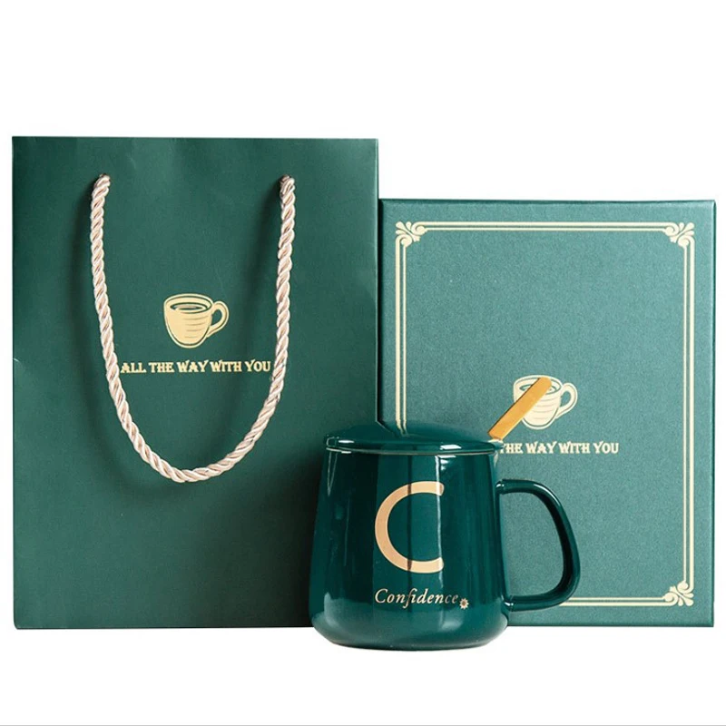 

Mug Ceramic Cup With Lid Spoon Lucky Letter Creative Water Bottle Coffee Cup Christmas Gift Custom Gift Box Kitchen Accessories