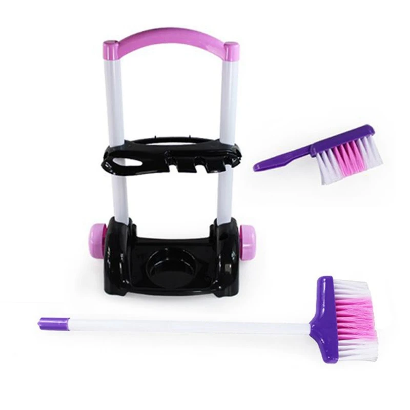 

Kids Cleaning Trolley Toy Pretend Play Toy House Cleaning Cart Tools Girls Cleaning Playset Trolley with Mop and Brush