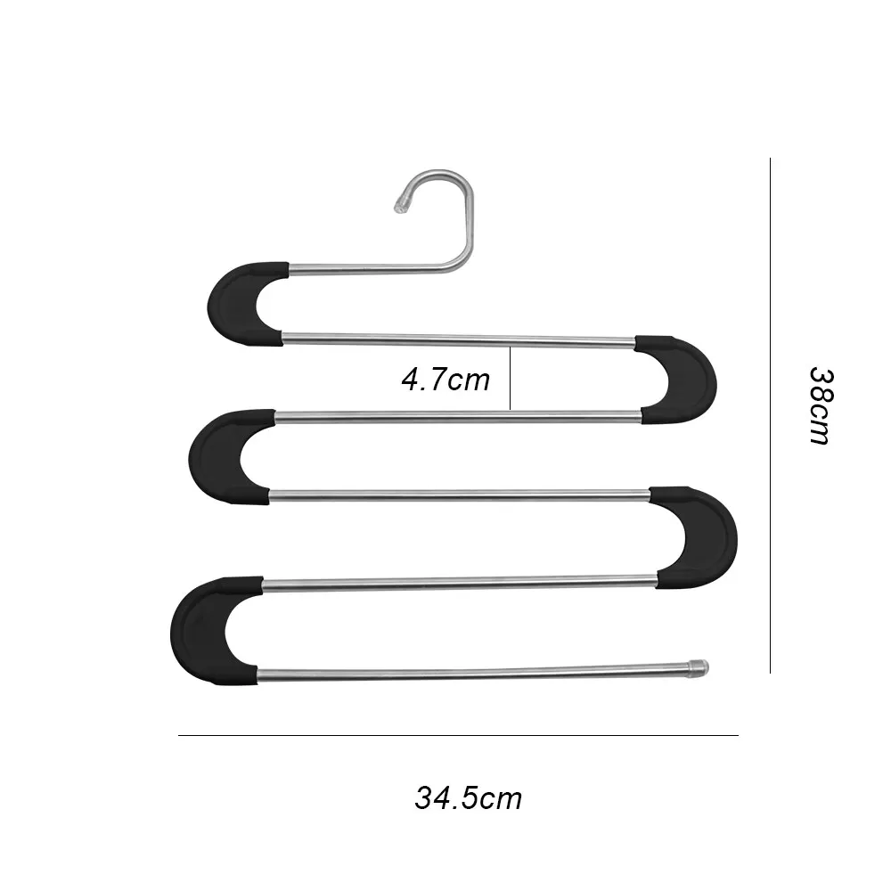 

Five-layer stainless steel s-shaped folding clothes rack, portable wardrobe hanging pants rack, multifunctional storage rack