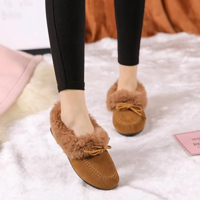 Новинка 2019 женские зимние модные мокасины COSMAGIC теплые мягкие лоферы с бантом и