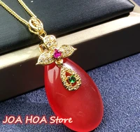classic red gold plated inlay natural chalcedony jade necklace fine jewelry accessories with chain