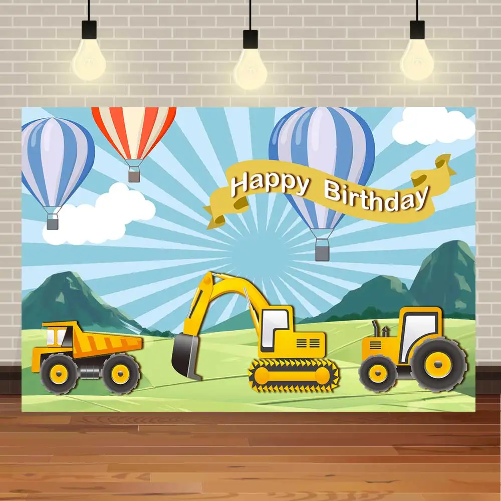 

NeoBack Happy Birthday Baby Shower Truck Engineer Boy Game Hot Air Balloon Party Banner Photo Backdrop Photography Background