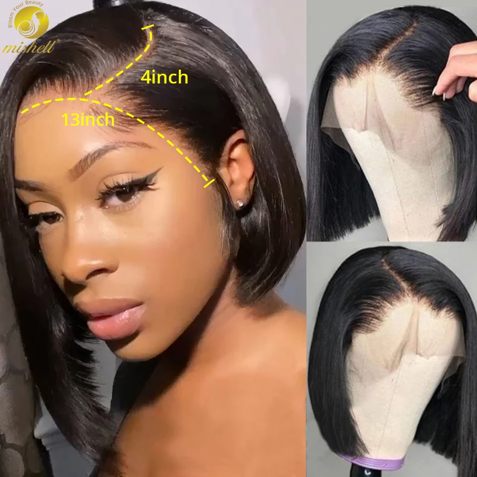 Mishell Straight Short Bob Lace Front Wigs Human Hair 4x4 Lace Closure Brazilian Hair PrePlucked For Women Lace Frontal Wigs