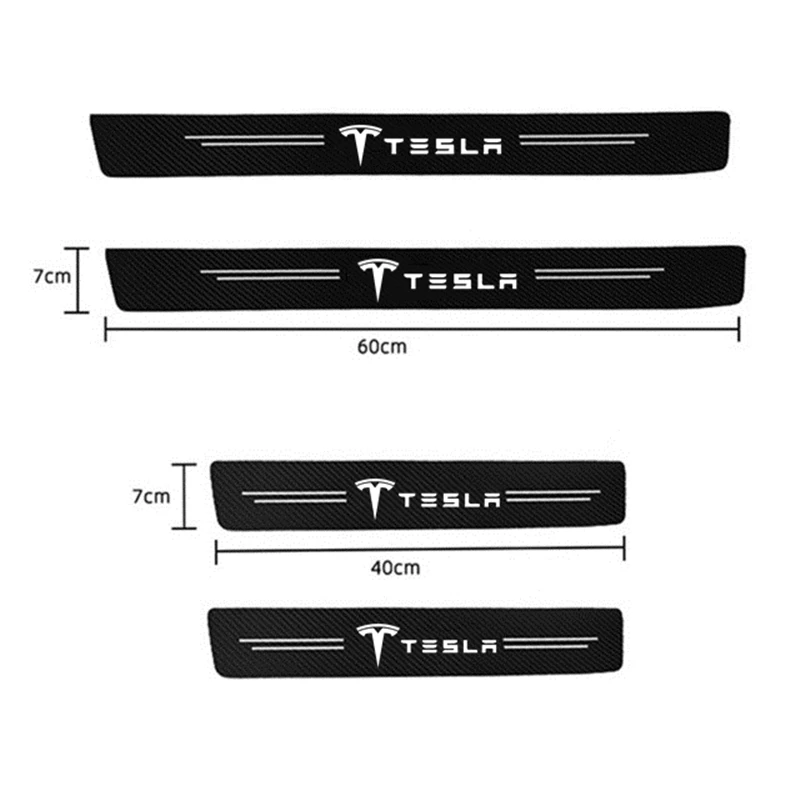 

For Tesla Model 3 Model X Model S Model Y 4 pcs Car Door Sill Leather Sticker Carbon Fiber Protective Stickers Accessories