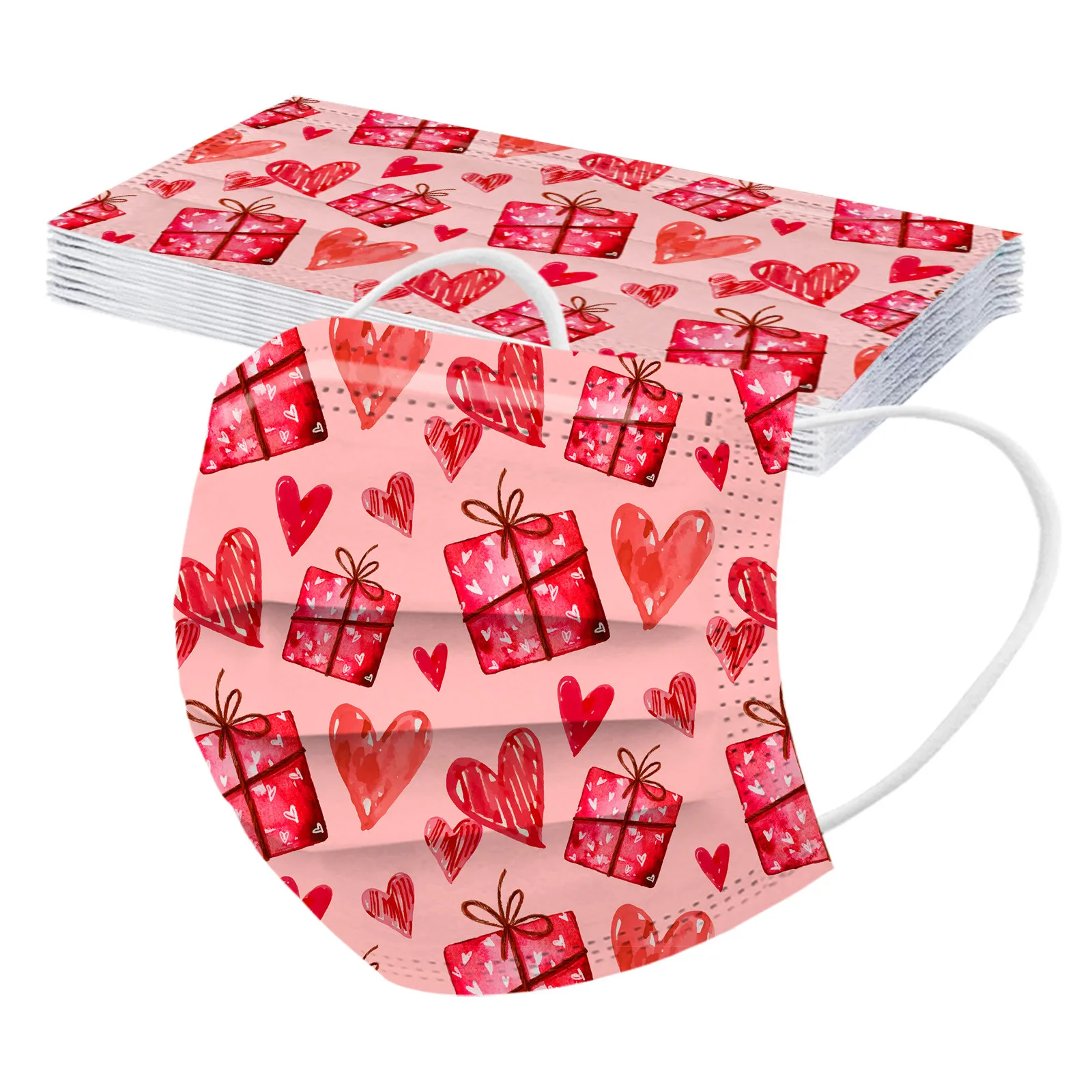 

50PC Adult Couple Mask Valentine's Day Printing Breathable Disposable Mask 3-layer Filter Heart Fashion Masks Masque