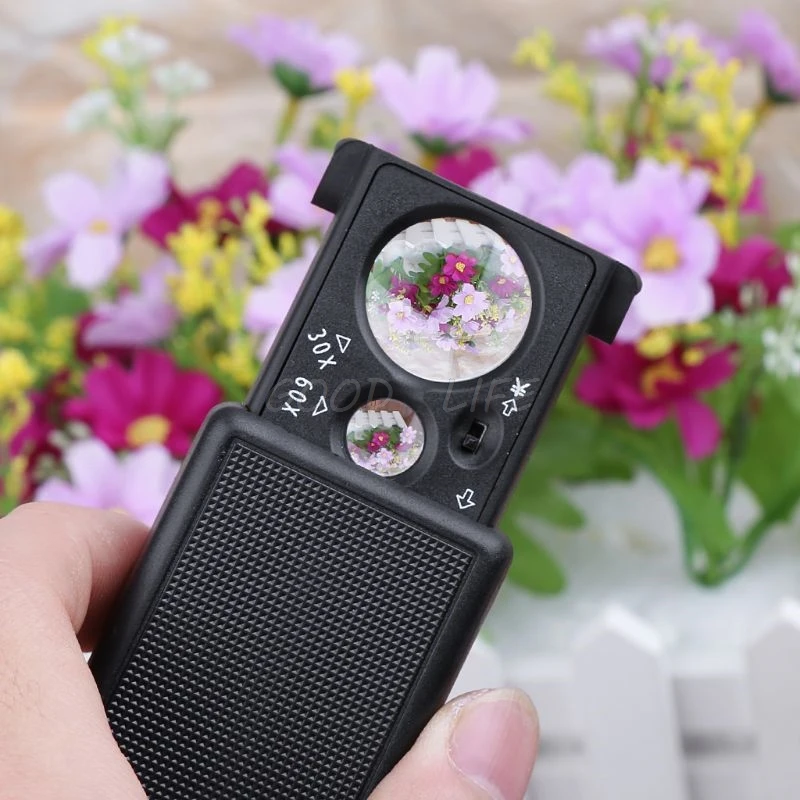 

30x 60x Magnifier LED Portable Magnifying Jeweler Microscope Currency Detector