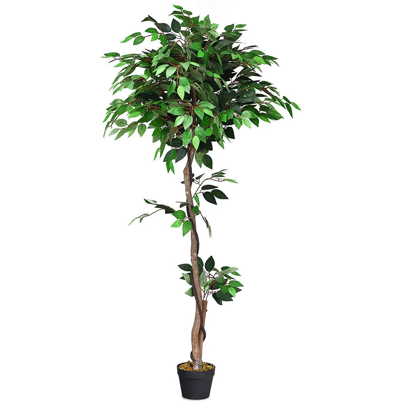 

5.5 Ft Artificial Ficus Silk Tree Wood Trunks Simulated Polyester Leaves Realistic Greenery Decor Artificial Decorations Plants