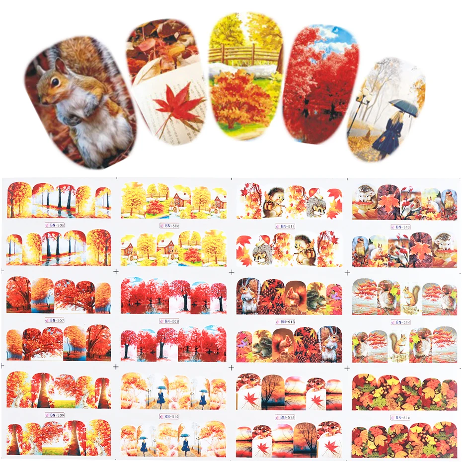 12 шт. наклейки для дизайна ногтей Снежинка Кленовый лист Водная передача Полные