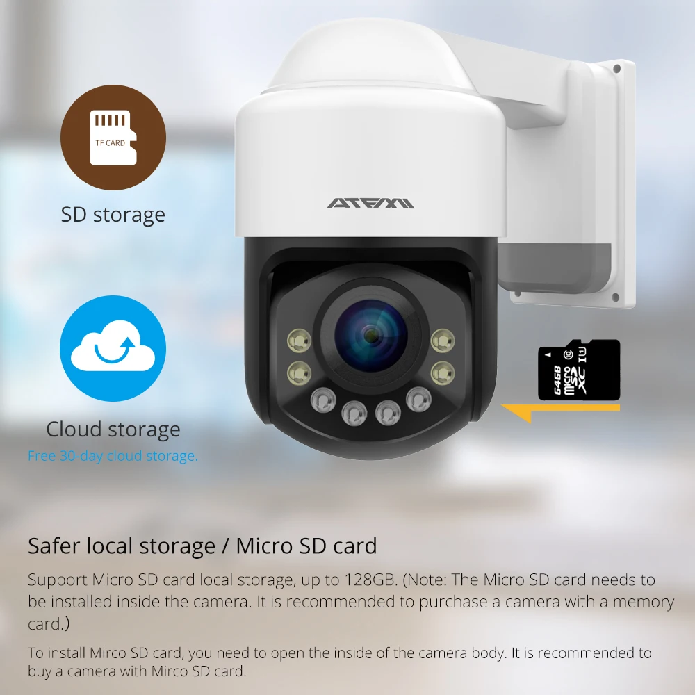 ATFMI WIFI 1080P PTZ IP Camera 4X Zoom Network Full Color Night Vision H265 2MP Waterproof IP66 IR 60m 1920X1080 | Безопасность и