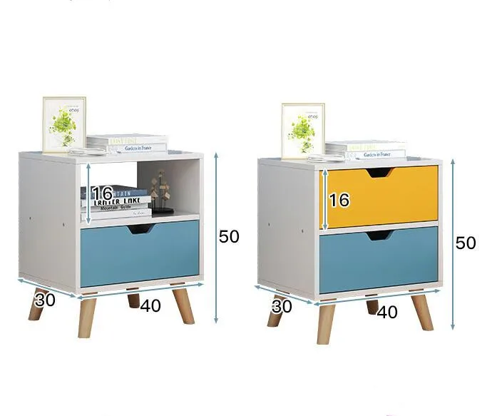 Скандинавский 2 ящиком прикроватный стол Спальня из цельного дерева Железный