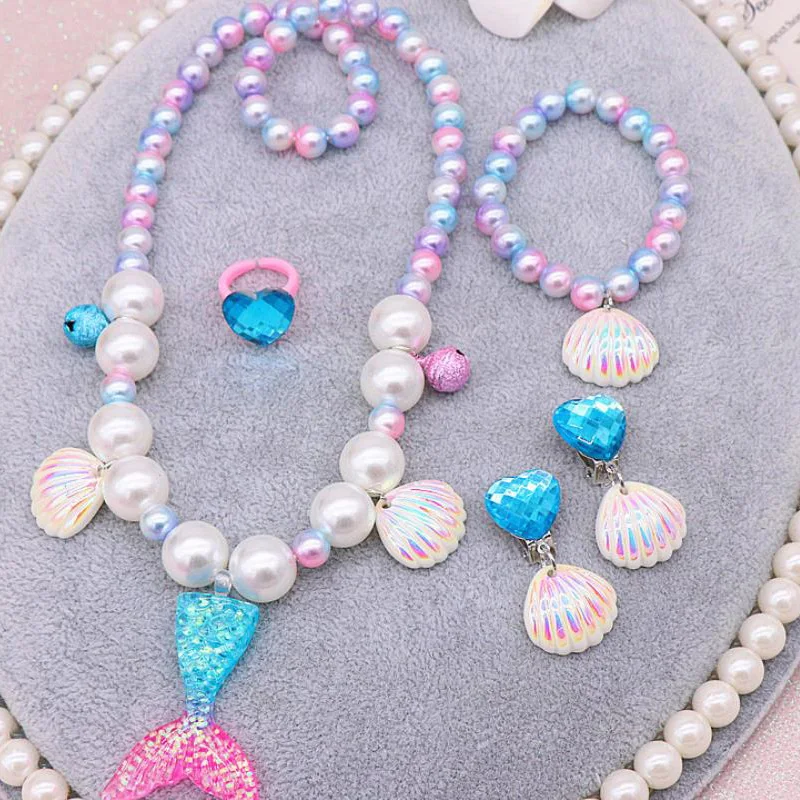 Детский набор для макияжа девочек серьги кольцо браслет ожерелье жемчуг в форме