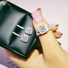 Набор ювелирных украшений для невесты, комплект из 2 круглых сережек-гвоздиков серебристого цвета с ореолом, обручальное кольцо, свадебный подарок, J4938