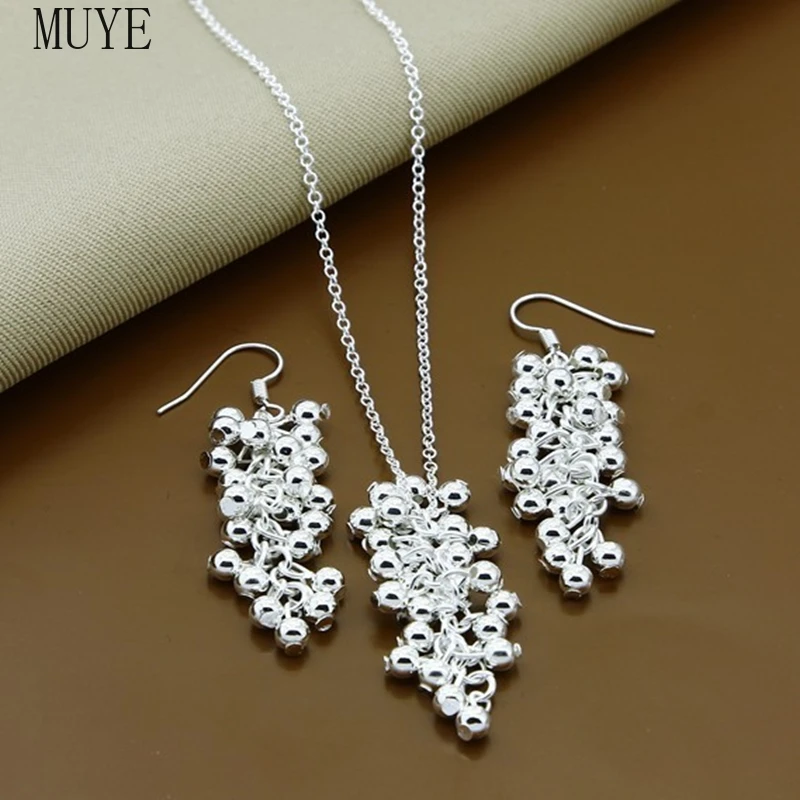 MUYE Оптовая стерлингового серебра 925 винограда из бисера ожерелье серьги комплект