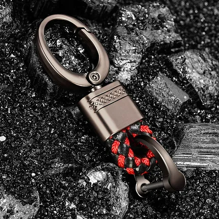 Black and Red Авто тканая веревка кожаный брелок для автомобиля брелок для ключей из сплава utomatic брелок пряжка подковы для подарка креативный держатель автомобиля стиль - Color Name: Black and Red
