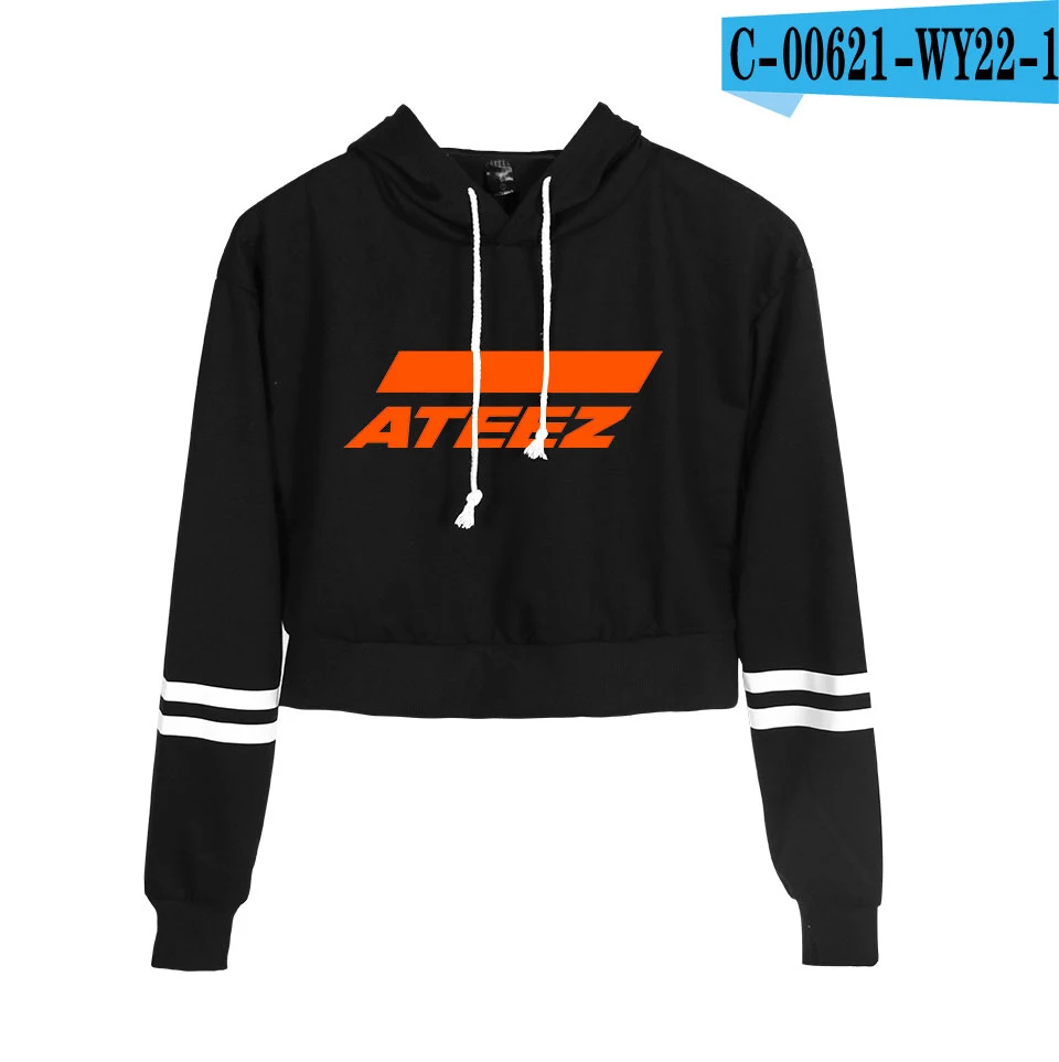 Ateez Kpop свитшоты женские корейские пупок толстовки Толстовка классная, с принтом сексуальная стильная новая популярная Harajuku пуловер уличная - Цвет: Black