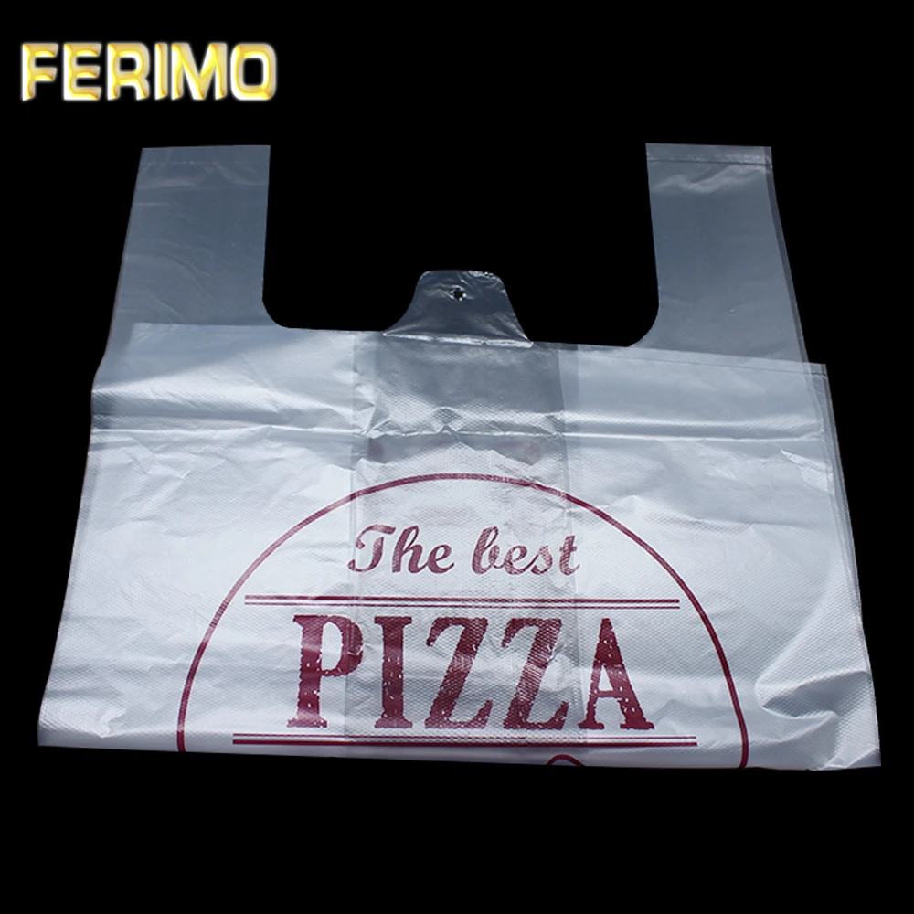 150 шт./лот 4 размера пластиковая сумка для пиццы покупок с ручкой жилет еды закуски