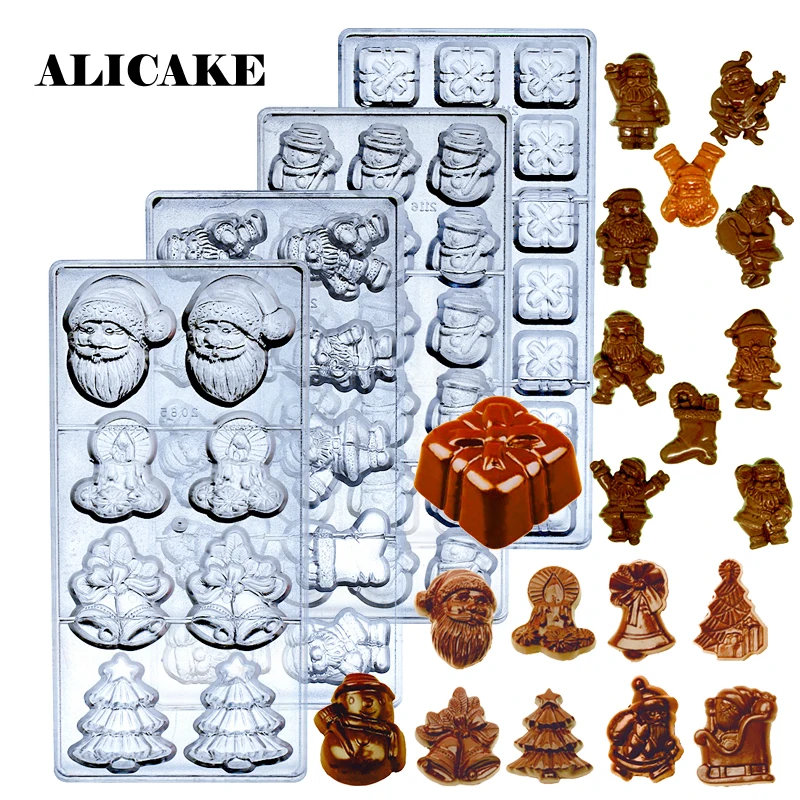 

Christmas 3D Chocolate Mould Polycarbonate Santa Claus Confectionery Bakery Baking Pastry Tools for Chocolate Form Tray Molds