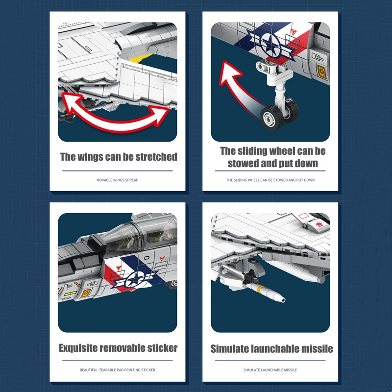 MOC Military Airplane F-14 Tomcat Fighter Model Building Blocks DIY Large Aircraft Bricks Educational Kids Toys Birthday Gifts | Игрушки и