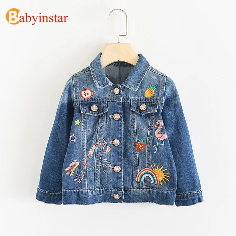 

3-8Y Unicorn Denim Jacket For Girls Embroidery Sun Rainbow Clothes Kids Autumn Coat Jean Jackets For Kids Outerwear Baby Girls