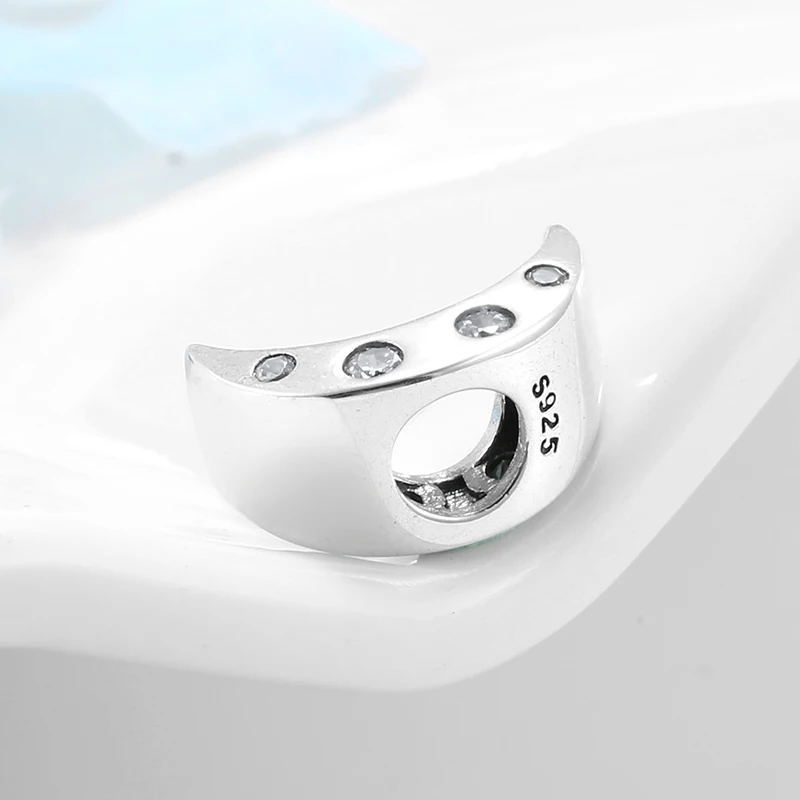 Настоящие искусственные серебряные изогнутые лунные четкие CZ шармы бусины